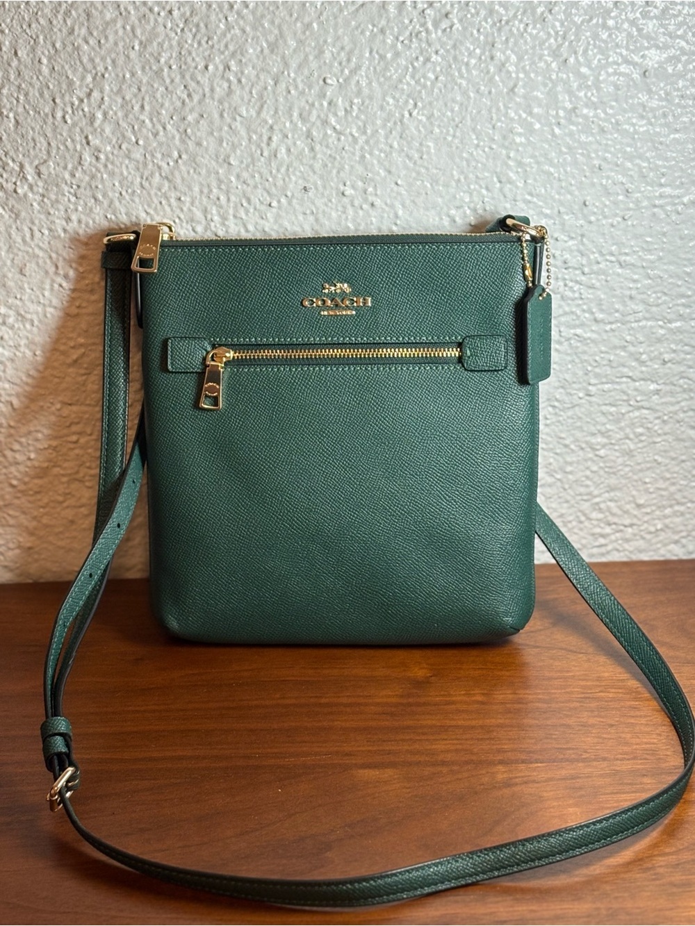 Coach Mini Rowan File Bag - Horse & Carriage Crossbody - Dark Pine Gold Hardware